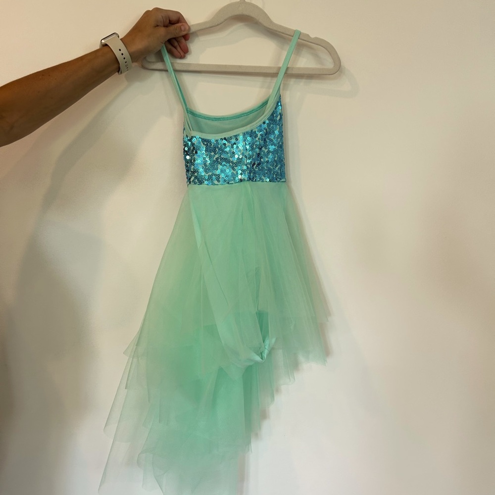 Aqua blue dance costume.